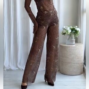 ZARA FLORAL BEADED SEQUIN PANTS